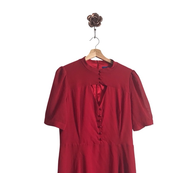 Collectif Vintage Medium‎ Size 8 Red Button Front Cut-out Retro Swing Dress 50s - Picture 4 of 12